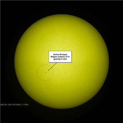 New Sunspot Region Catania 74 is Growing in Size